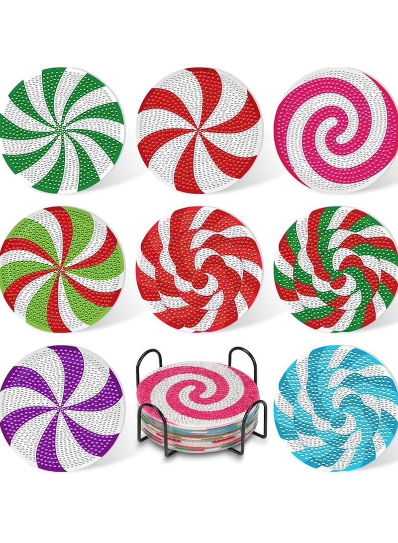 LKTOCAFT Diamond Art Coasters Set  8 Pcs Round Wooden Cup Holders with DIY Kit, Perfect for Home Bar Table Decor, Crafts & Gifts  - Image 1