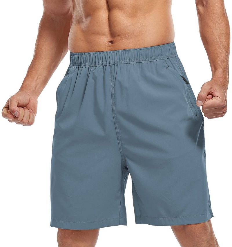 SPOSULEI Men's Athletic Shorts Quick Dry Lightweight Gym Running Casual 7 Inch Inseam Shorts with Zipper Pockets Navy X-Large - Image 2