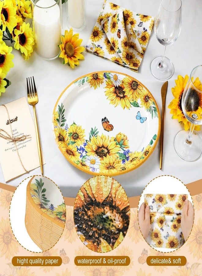 Yiyiring 150 Pcs Sunflower Party Supplies, 50 Pcs Sunflower Paper Plates 11 Inch and 100 Pcs Paper Napkins 11 Inches Disposable Plates for Spring Summer Tea Party - Image 3