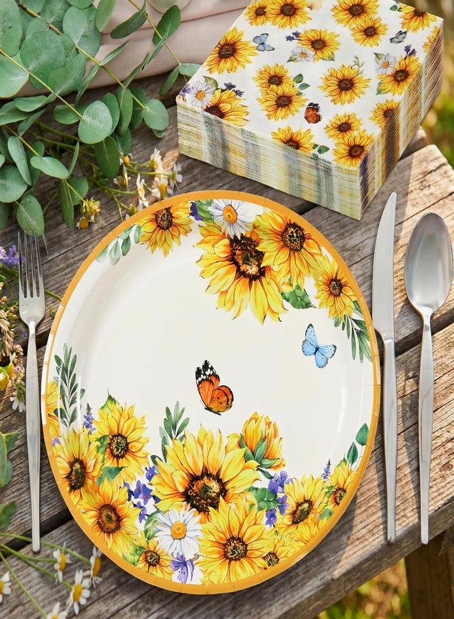 Yiyiring 150 Pcs Sunflower Party Supplies, 50 Pcs Sunflower Paper Plates 11 Inch and 100 Pcs Paper Napkins 11 Inches Disposable Plates for Spring Summer Tea Party - Image 1