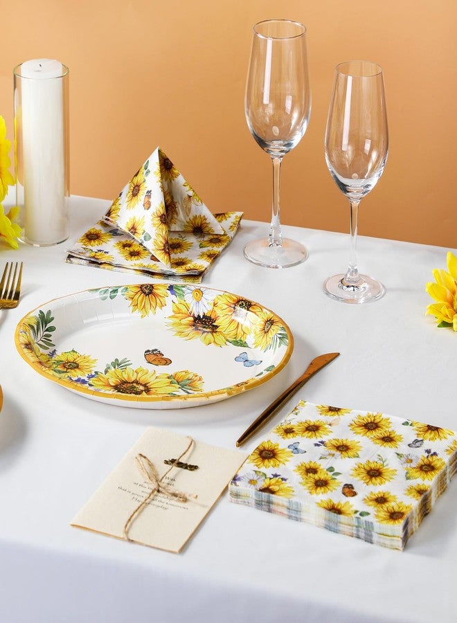 Yiyiring 150 Pcs Sunflower Party Supplies, 50 Pcs Sunflower Paper Plates 11 Inch and 100 Pcs Paper Napkins 11 Inches Disposable Plates for Spring Summer Tea Party - Image 4