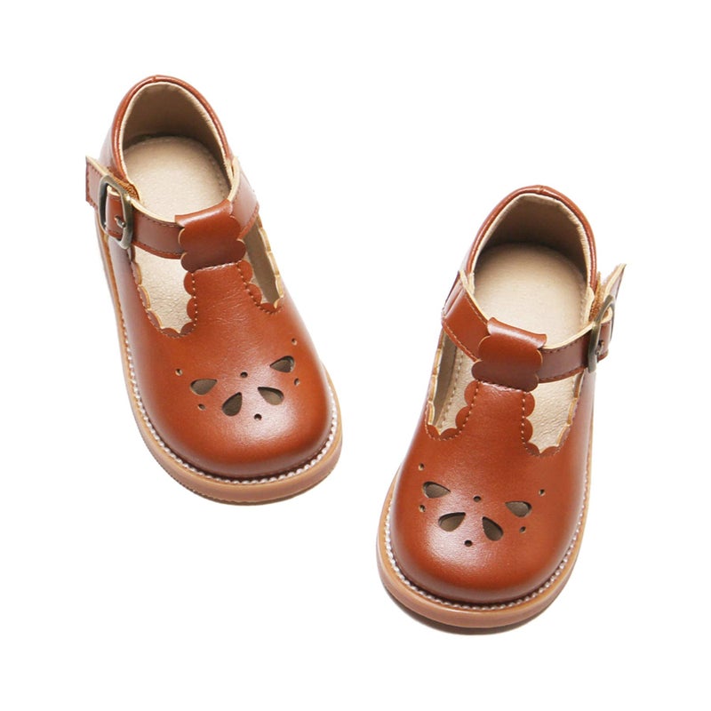 Felix & Flora Toddler Little Girl Brown Mary Jane Dress Shoes - Ballet Flats for Easter Flower Girl Party School Shoesï¼ˆBrown,6 Toddler - Image 1