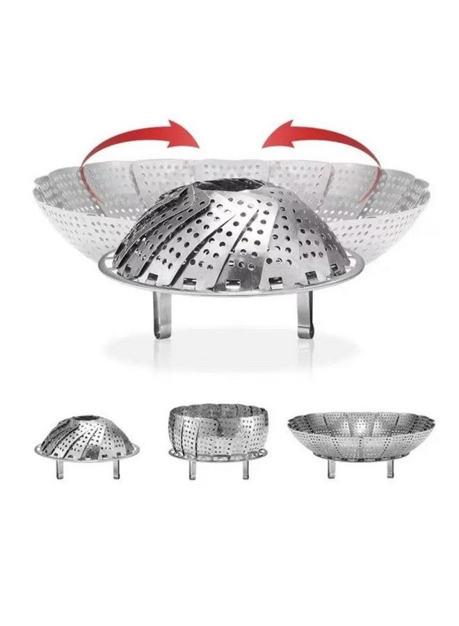 JUGTE Vegetable Steamer Basket Premium Stainless Steel Veggie Steamer Basket Folding Expandable Steamers to Fits Various Size Pot Stainless Steel Vegetable Steamer Basket - Adjustable & Collapsible Design (30 CM) - Image 1