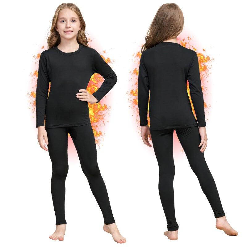 Herobiker Girls Thermal Underwear Set Ultra Soft Fleece Lined Kids Long Johns Top Bottom Thermals Kids Base Layer Winter Warm Black - Image 3