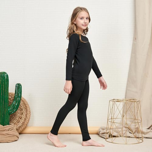 Herobiker Girls Thermal Underwear Set Ultra Soft Fleece Lined Kids Long Johns Top Bottom Thermals Kids Base Layer Winter Warm Black - Image 2