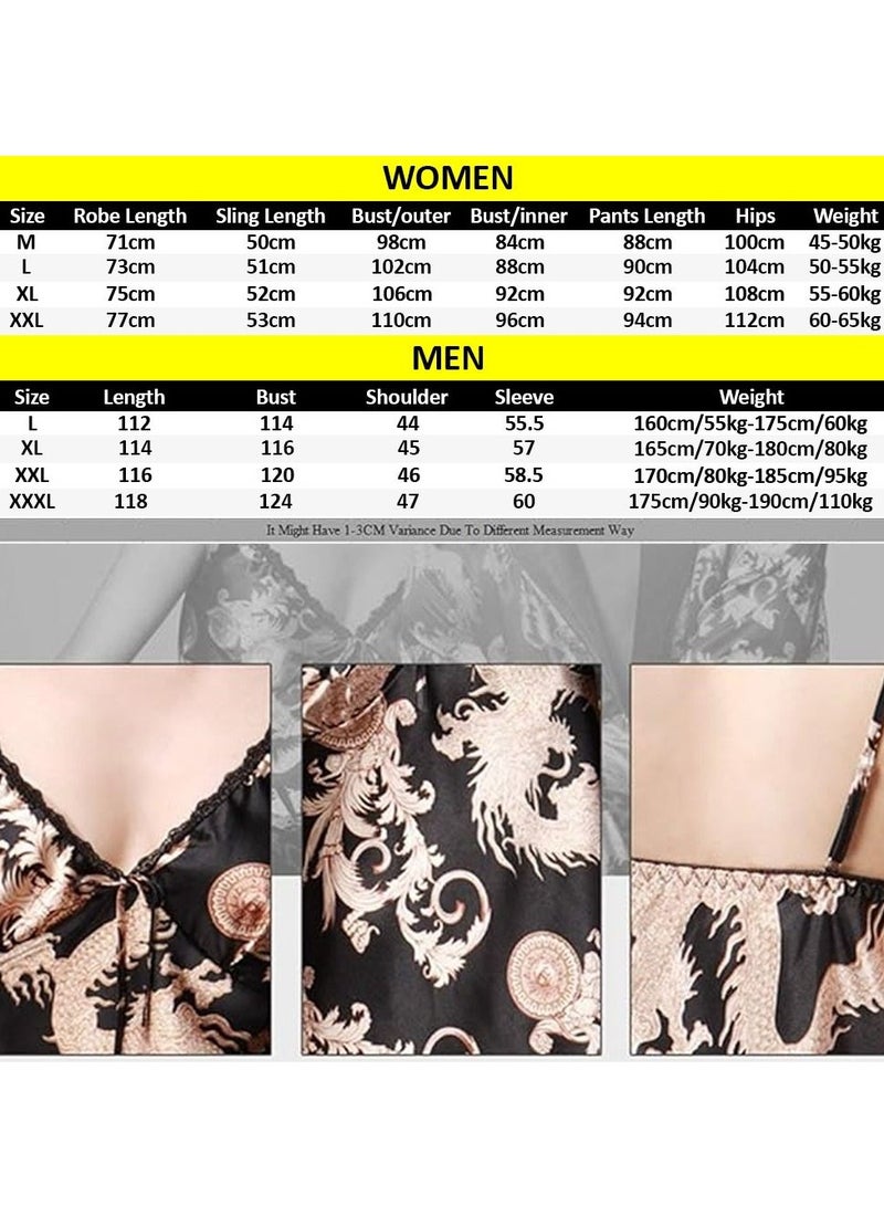 MARGOUN 2 Packs For Bathrobe Men's 3XL Women's 2XL Bath Robe Dressing Gown Comfortable Sleepwear Silk Lovers Nightgown Dressing Gown Dragon Pattern Beige - Image 4