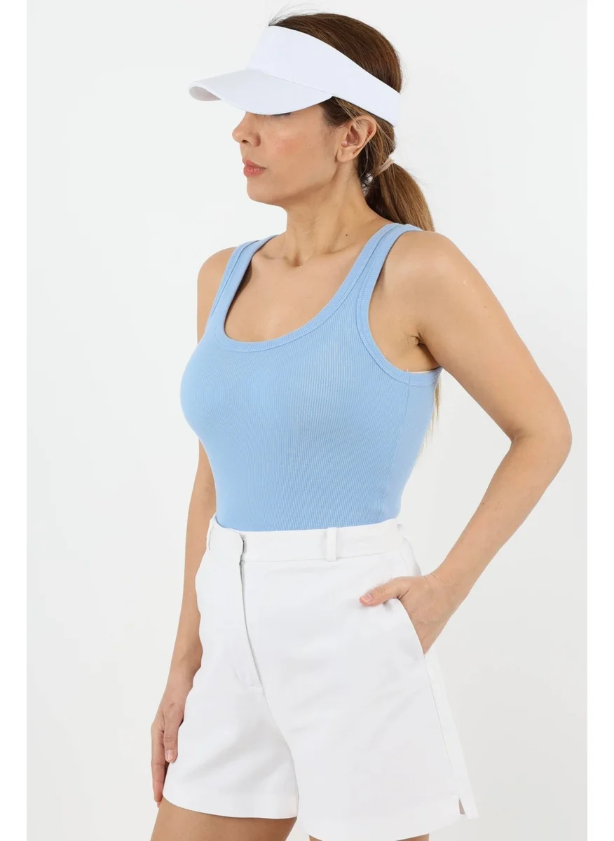 Ritnice Women's Cotton Premium Texture Blue Cotton Basic Ribbed Athlete