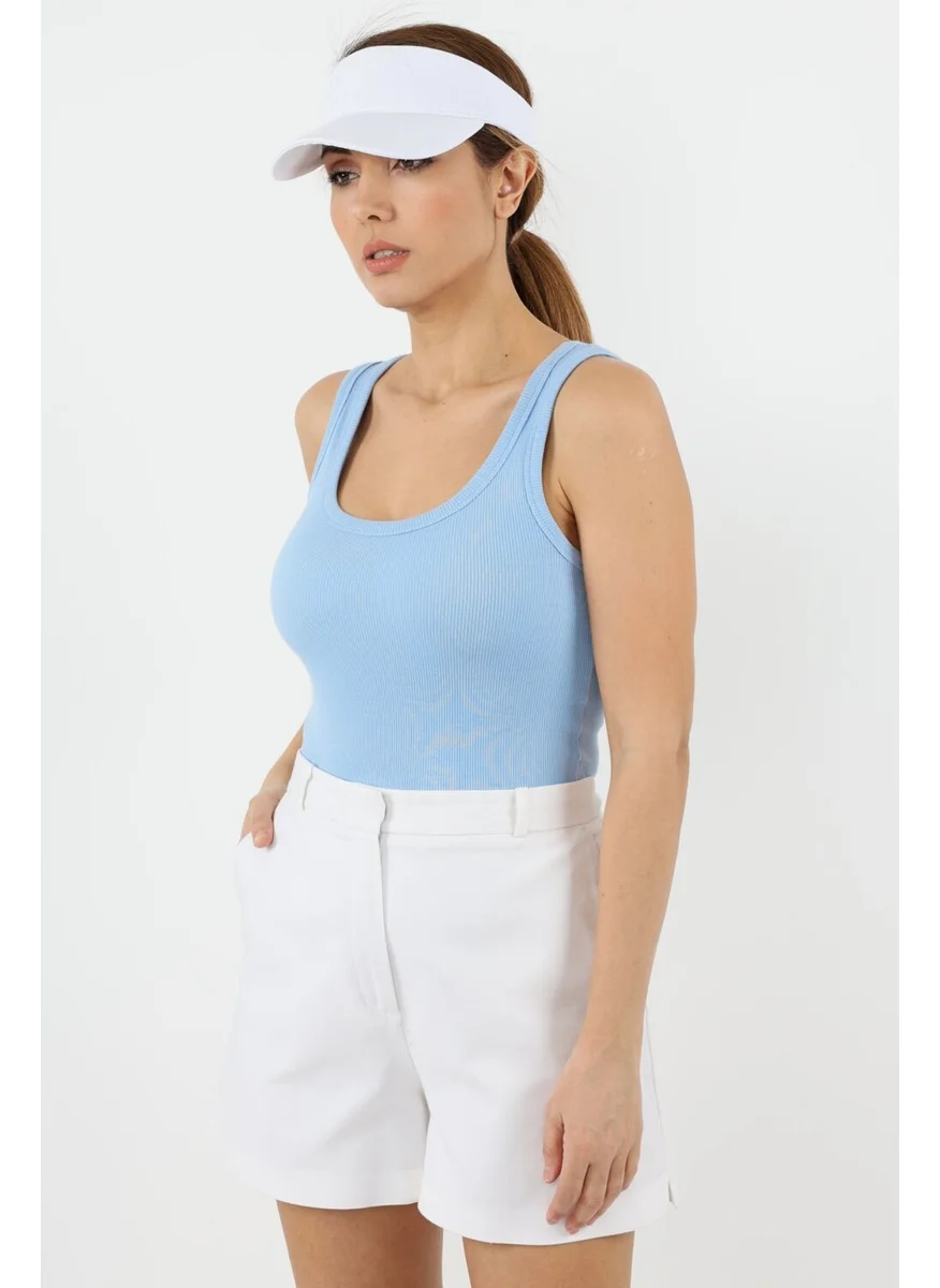 Ritnice Women's Cotton Premium Texture Blue Cotton Basic Ribbed Athlete