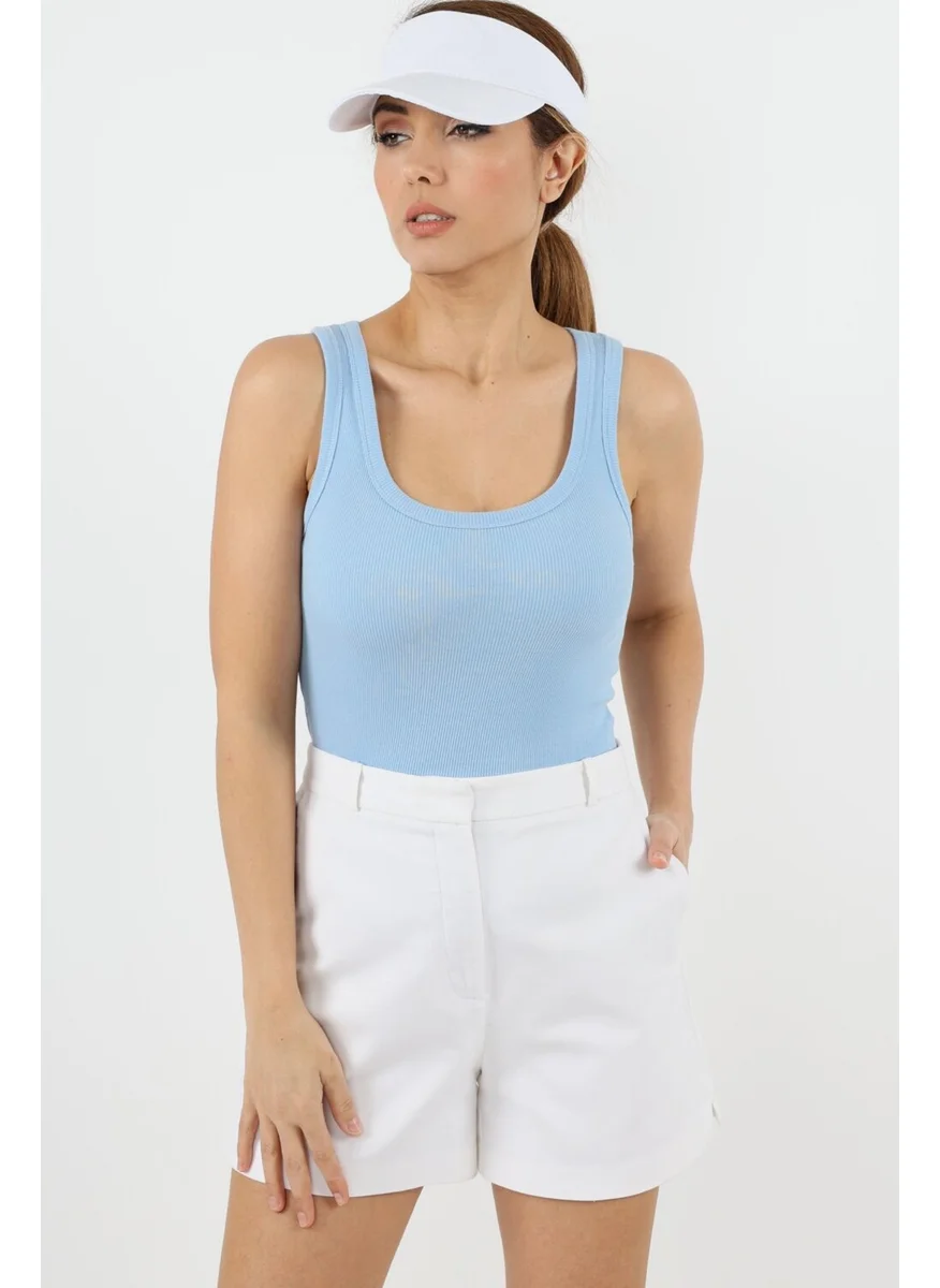 Ritnice Women's Cotton Premium Texture Blue Cotton Basic Ribbed Athlete