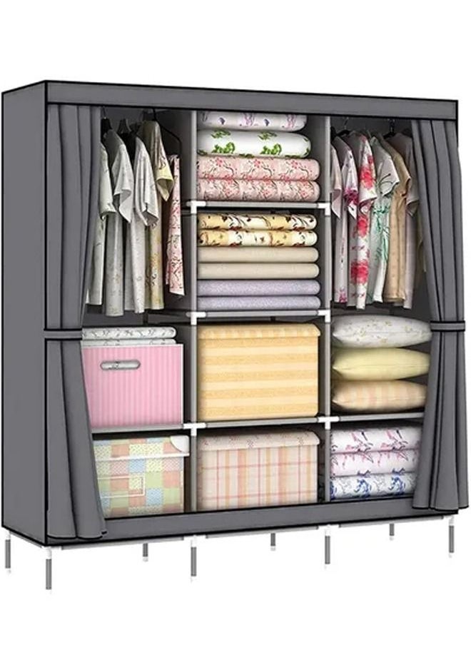 Arabest - Portable Fabric Canvas Wardrobe With Storage Cupboard Organiser Grey - Image 1