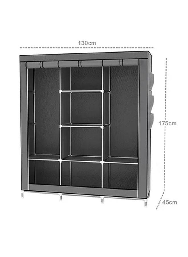 Arabest - Portable Fabric Canvas Wardrobe With Storage Cupboard Organiser Grey - Image 1