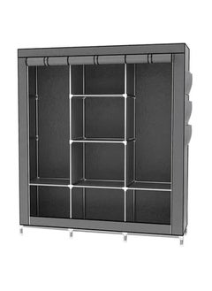 Portable Fabric Canvas Wardrobe With Storage Cupboard Organiser Grey