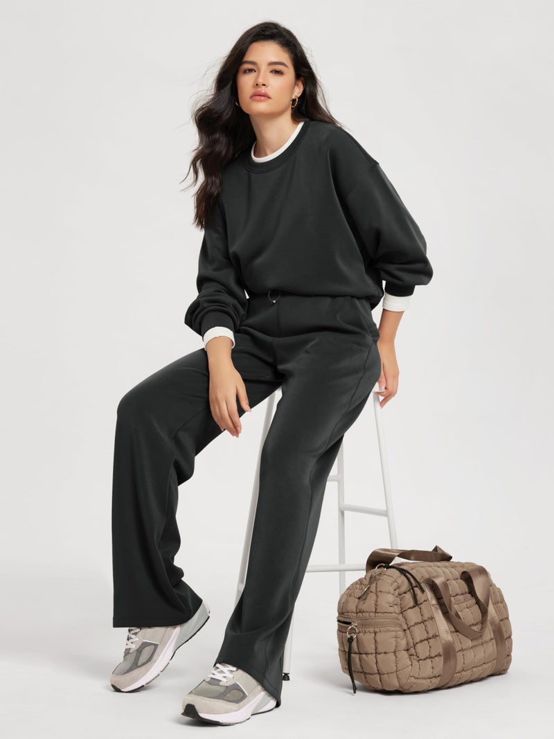 ODODOS Modal Soft Long Sleeve Cropped Sweatshirts for Women Oversized Crew Neck Pullover Crop Top, Fleece Lined Black, Small - Image 3