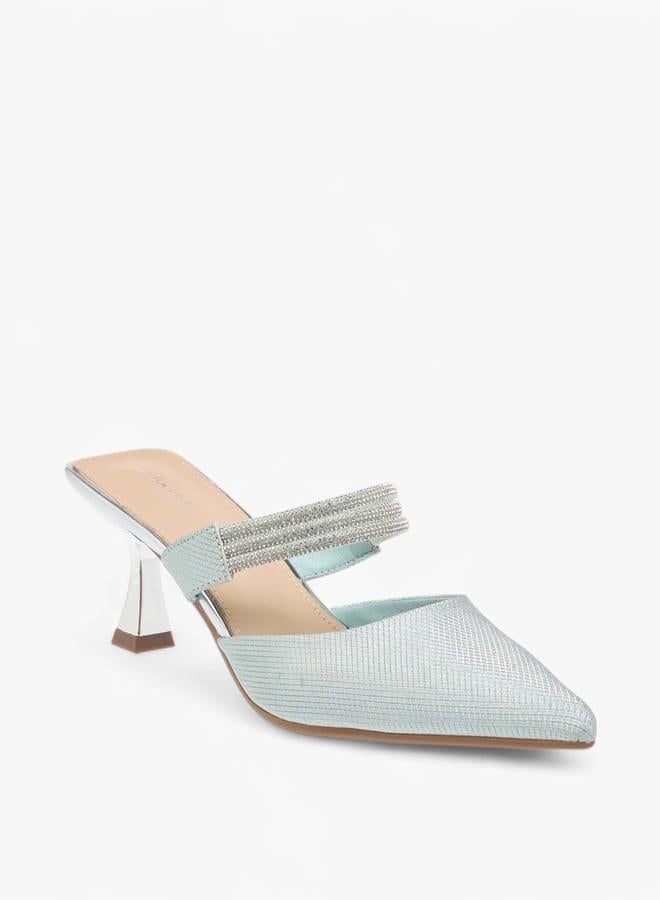 Flora Bella By Shoexpress Womens Embellished Pointed Toe Mules With Flared Heels Ramadan Collection - Image 1