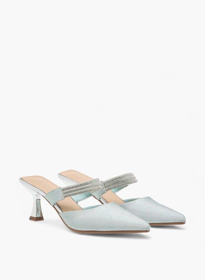 Flora Bella By Shoexpress Womens Embellished Pointed Toe Mules With Flared Heels Ramadan Collection - Image 3