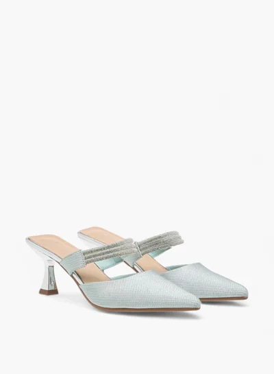Flora Bella By Shoexpress Womens Embellished Pointed Toe Mules With Flared Heels