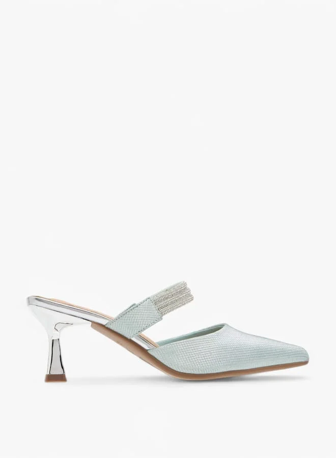 Flora Bella By Shoexpress Womens Embellished Pointed Toe Mules With Flared Heels