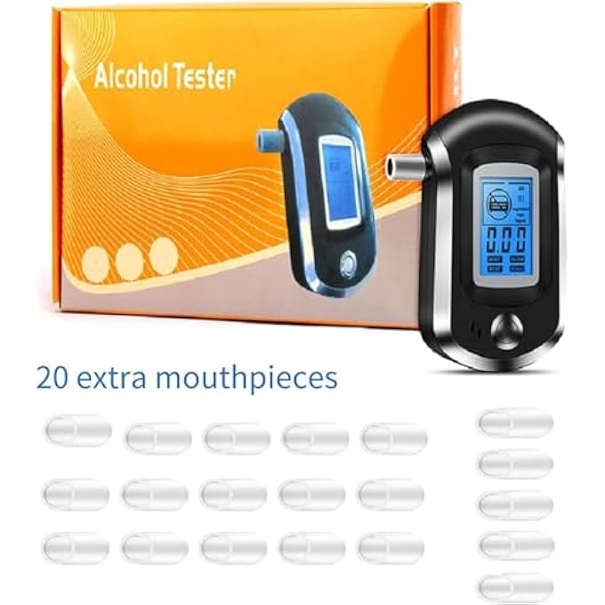 rayihni pergoods Breathalyzer & Alcohol Tester, Alcohol Breathalyzer LCD Display Digital Fast, High Accuracy Alcohol Detector (20 Mouthpieces) - Image 2