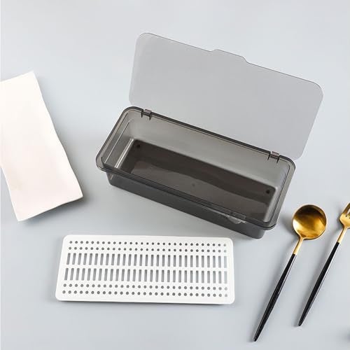 Qancesd Silverware Organizer with Lid Transparent Flatware Tray Cutlery Drawer Organizer Flatware Storage Box Kitchen Utensil Container - Image 4