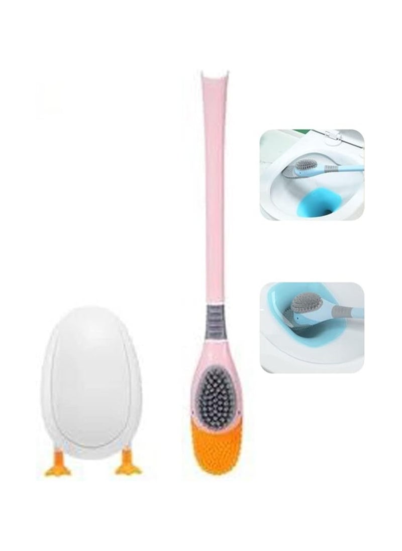 Spaceshoop Flexible Toilet Bowl Brush Head with Silicone and Hard Bristles Toilet Cleaning Brushes for Bathroom with Holder Cute Duck Shape Ventilation Slots Base Wall Mounting  - Image 1