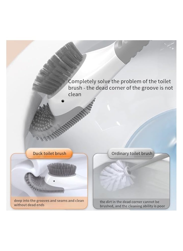 Spaceshoop Flexible Toilet Bowl Brush Head with Silicone and Hard Bristles Toilet Cleaning Brushes for Bathroom with Holder Cute Duck Shape Ventilation Slots Base Wall Mounting  - Image 3