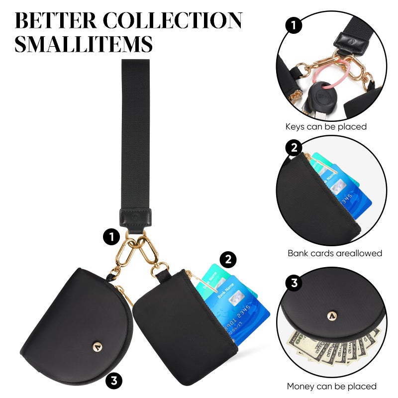 VUTUXA KeyChain Wallet Wristlet Wallets For Women Mini Zip Dual Pouch Wristlet (black+gold) - Image 5