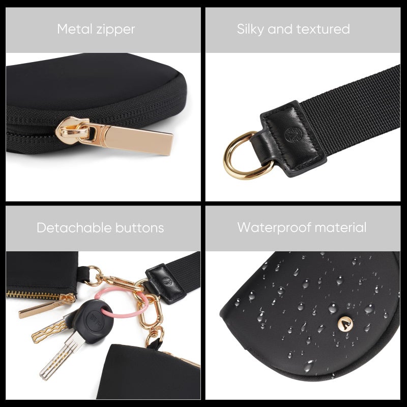 VUTUXA KeyChain Wallet Wristlet Wallets For Women Mini Zip Dual Pouch Wristlet (black+gold) - Image 4