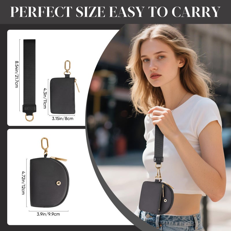VUTUXA KeyChain Wallet Wristlet Wallets For Women Mini Zip Dual Pouch Wristlet (black+gold) - Image 2