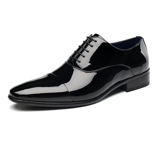 DECARSDZ Mens Patent Leather Classic Lace-up Formal Oxford Tuxedo Dress Shoes Use for Business Weddings Formal Dinners Church Services Theatre Performances Black - Image 1