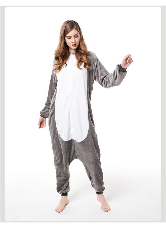 yongsheng Wolf Themed Onesie Grey/White，Adult Wolf Cosplay Costume Pajamas（L）  - Image 1