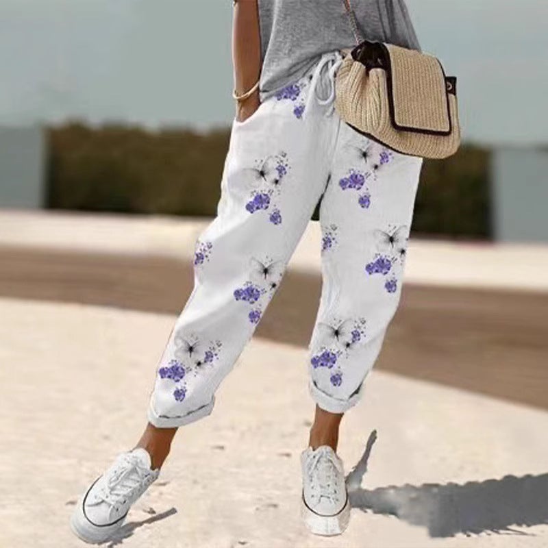 2023 Wish Independent Station Women'S Printed Cotton And Linen Casual Women'S Pants Trousers - Image 4