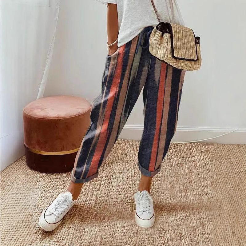 2023 Wish Independent Station Women'S Printed Cotton And Linen Casual Women'S Pants Trousers - Image 2