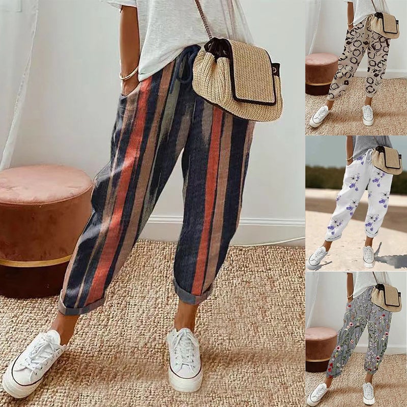 2023 Wish Independent Station Women'S Printed Cotton And Linen Casual Women'S Pants Trousers - Image 1
