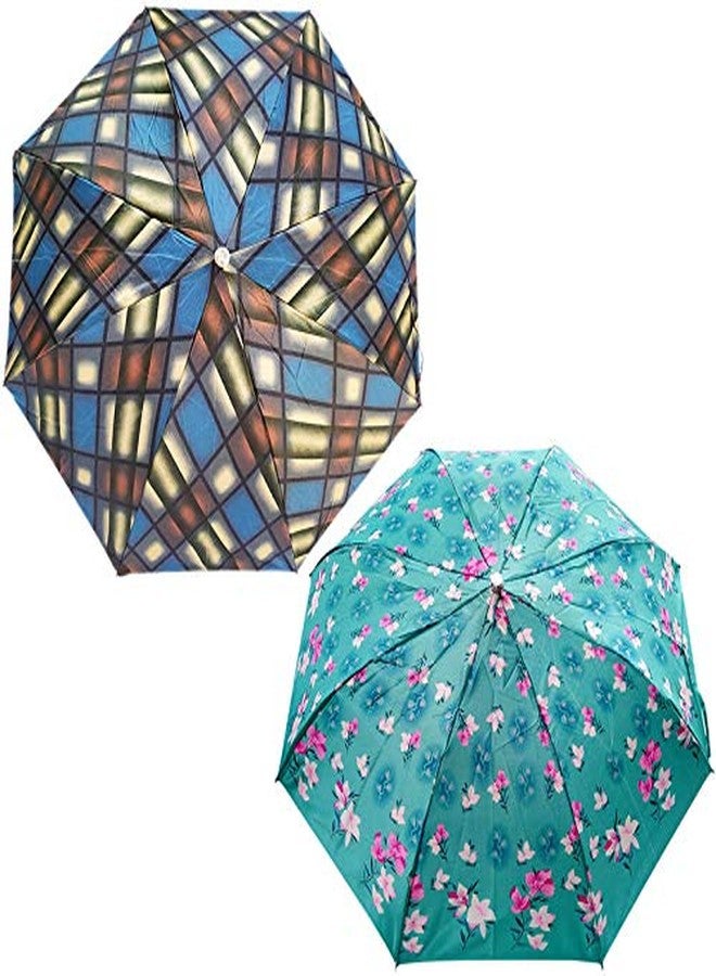 RAINPOPSON 2 Fold Printed Big Size Stylish Umbrella for Women & Men UV Protection Office Umbrella Combo for Girls (Multicolor & Cyne Printed) - Set of 2 (UM-354) - Image 2
