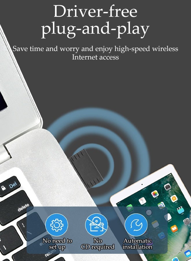 محول USB واي فاي لجهاز الكمبيوتر المكتبي واللابتوب، 300 ميجابت في الثانية، هوائي مزدوج النطاق 5dBi، يدعم ويندوز 7/10/11/لينكس (مع هوائي) - Image 5