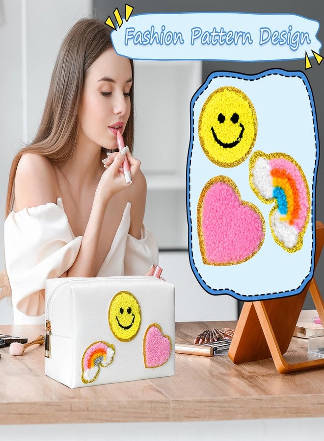 وي كول حقيبة مكياج WECOOL، حقيبة مكياج مزينة برسومات وجه مبتسم وقلب وقوس قزح، حقيبة مستحضرات تجميل محمولة ذات سعة كبيرة للاستخدام اليومي والسفر، مصنوعة من جلد PU فاخر مقاوم للماء - Image 2