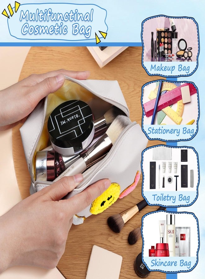 وي كول حقيبة مكياج WECOOL، حقيبة مكياج مزينة برسومات وجه مبتسم وقلب وقوس قزح، حقيبة مستحضرات تجميل محمولة ذات سعة كبيرة للاستخدام اليومي والسفر، مصنوعة من جلد PU فاخر مقاوم للماء - Image 5
