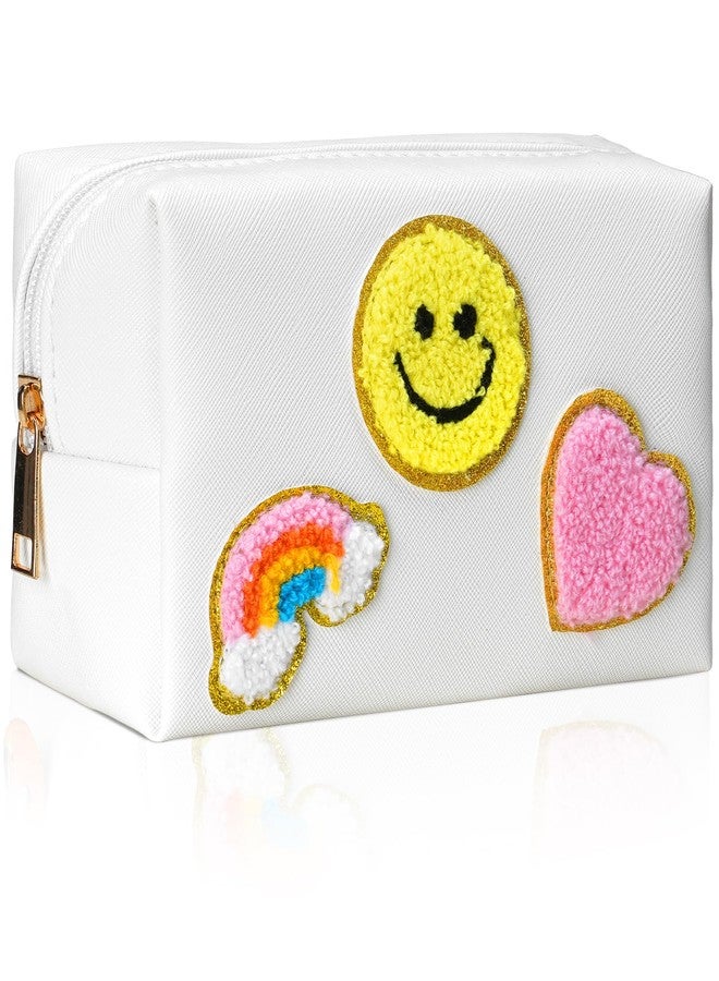 وي كول حقيبة مكياج WECOOL، حقيبة مكياج مزينة برسومات وجه مبتسم وقلب وقوس قزح، حقيبة مستحضرات تجميل محمولة ذات سعة كبيرة للاستخدام اليومي والسفر، مصنوعة من جلد PU فاخر مقاوم للماء - Image 1