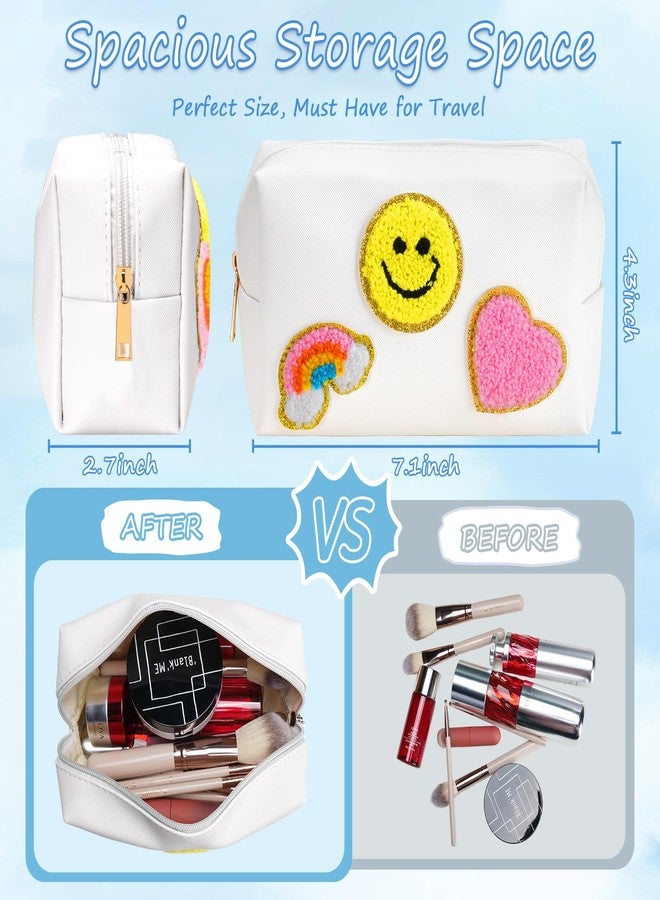 وي كول حقيبة مكياج WECOOL، حقيبة مكياج مزينة برسومات وجه مبتسم وقلب وقوس قزح، حقيبة مستحضرات تجميل محمولة ذات سعة كبيرة للاستخدام اليومي والسفر، مصنوعة من جلد PU فاخر مقاوم للماء - Image 3