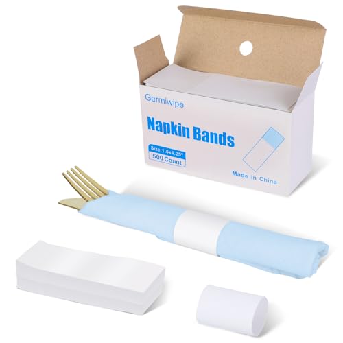 Germiwipe Napkin Bands,Paper Napkin Rings Self Adhesive,Silverware Wraps Bands (White-500 pcs) - Image 1