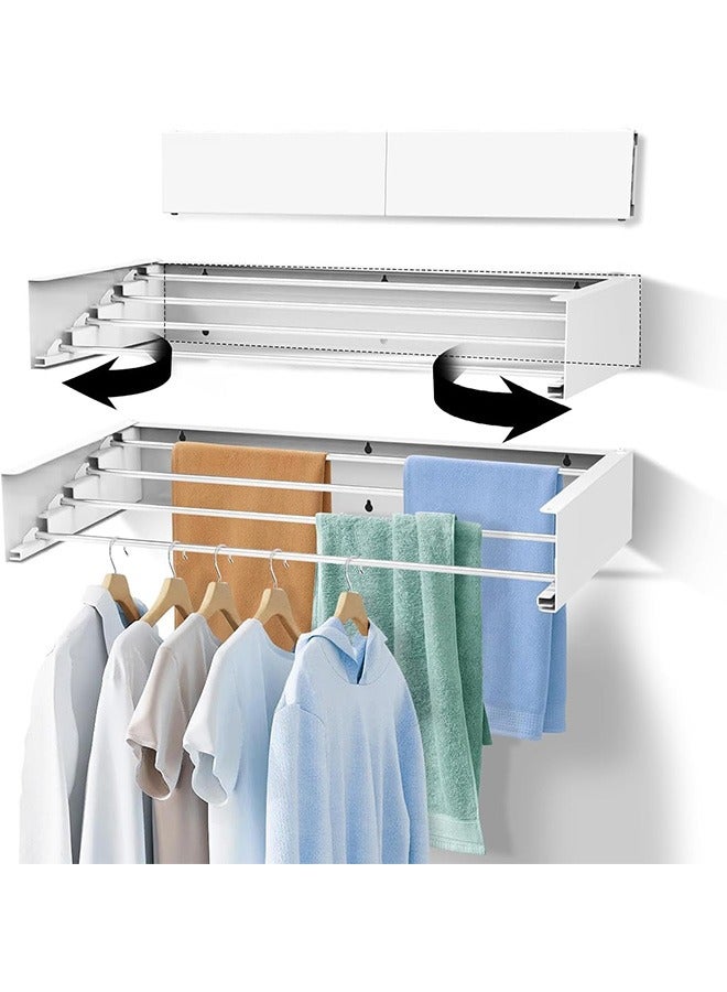Arabest Laundry Drying Rack Collapsible, Wall Mounted Drying Rack, Clothes Drying Rack, Retractable Drying Rack, 5 Aluminum Rods, 60 lb Capacity, for Indoor & Outdoor Organization (White) - Image 1