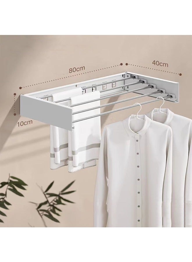 Arabest Laundry Drying Rack Collapsible, Wall Mounted Drying Rack, Clothes Drying Rack, Retractable Drying Rack, 5 Aluminum Rods, 60 lb Capacity, for Indoor & Outdoor Organization (White) - Image 2