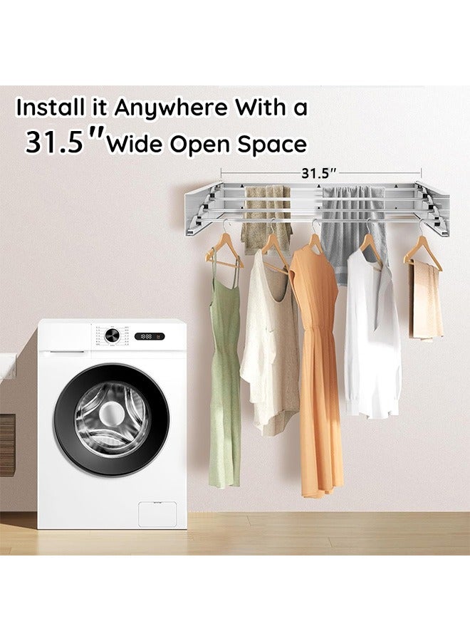 Arabest Laundry Drying Rack Collapsible, Wall Mounted Drying Rack, Clothes Drying Rack, Retractable Drying Rack, 5 Aluminum Rods, 60 lb Capacity, for Indoor & Outdoor Organization (White) - Image 4