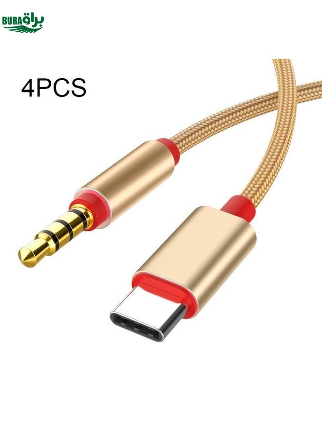 BURAQ 4 PCS 3.5mm To Type-C Audio Cable Microphone Recording Adapter Cable Mobile Phone Live Sound Card Cable(Gold) - Image 1
