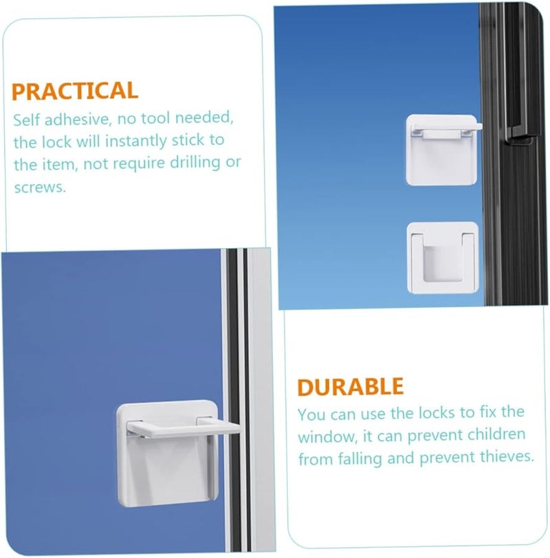 ARTIBETTER 3 Pack Window Door Security Lock Child Safety No Drill Installation White - Image 4