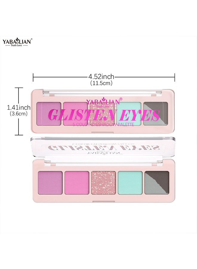 يابوليان لوحة ظلال العيون Glisten Eyes-5Color ، وردي ، Dreamy Fairy ، صبغة عالية ، غير لامع ولؤلؤي ، مقاوم للماء والعرق ، مكياج يدوم - Image 5