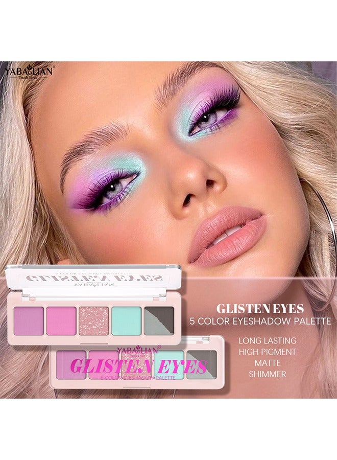 يابوليان لوحة ظلال العيون Glisten Eyes-5Color ، وردي ، Dreamy Fairy ، صبغة عالية ، غير لامع ولؤلؤي ، مقاوم للماء والعرق ، مكياج يدوم - Image 2