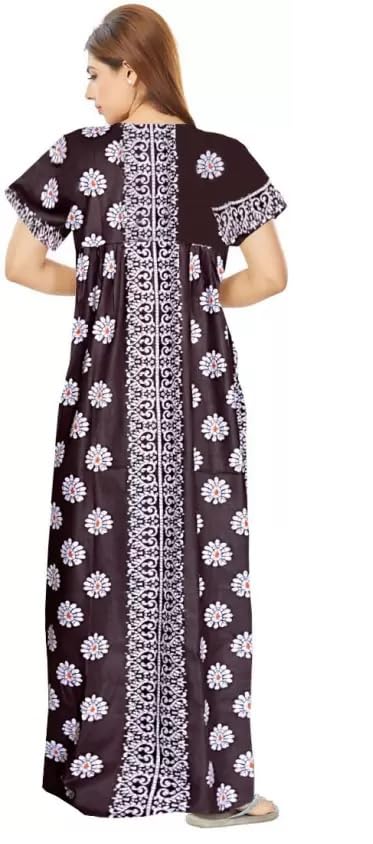Keyocean Women's Cotton Printed Nighty Night Gown Maxi Free Size (Pack of 2) Coffee&Green - Image 4