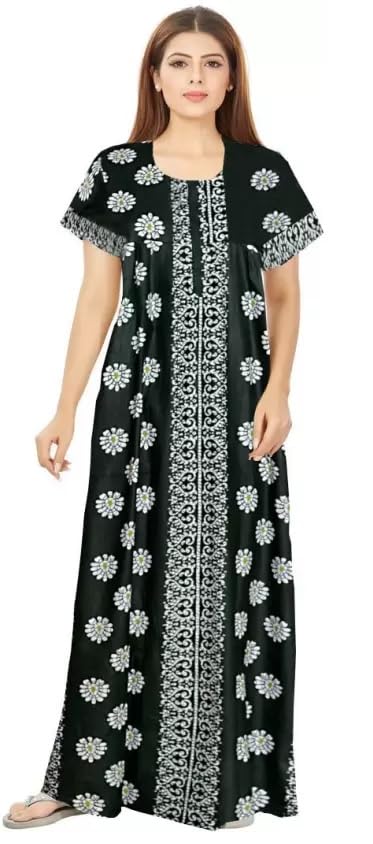 Keyocean Women's Cotton Printed Nighty Night Gown Maxi Free Size (Pack of 2) Coffee&Green - Image 5