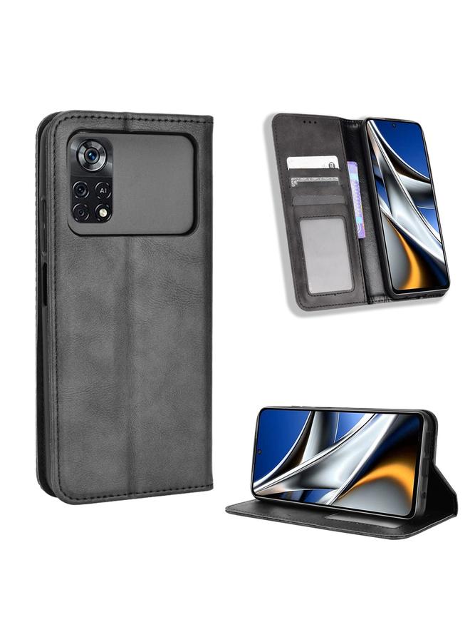 The Bros Case For Xiaomi Poco X4 Pro 5G Fine Hole Magnetic Buckle Retro Texture Leather Phone Case